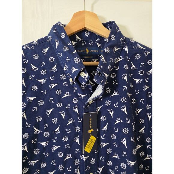 Ralph Lauren sail boat print classic fit short sleeve button up shirt size XXL N - Picture 4 of 9